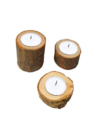 Hombey El Yapımı Ahşap Mumluk Seti 3 Boyut - Ev Ve Bahçe Dekorasyonu İçin Doğal Odun Çeşitleriyle Hazırlanmış