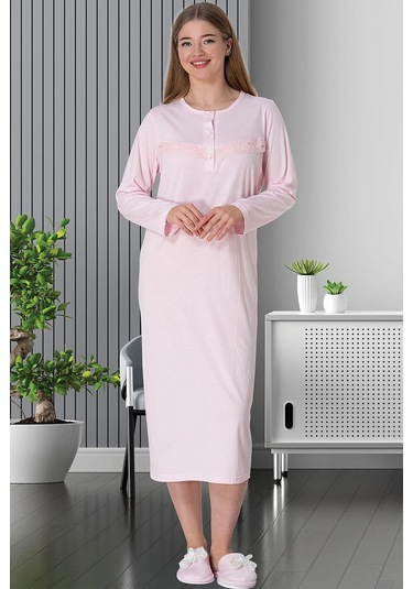 Mecit 5824 Pembe Büyük Beden Kadın Gecelik Pembe