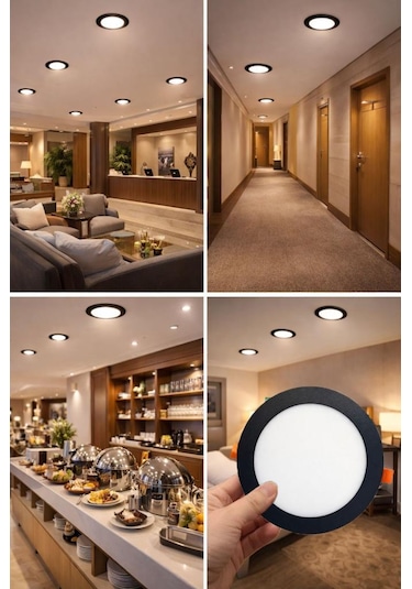Şahnet 12w Slim Led Panel Spot Sıva Altı Downlight - Siyah Kasa 3000k Sarı Gömme Tavan Lambası