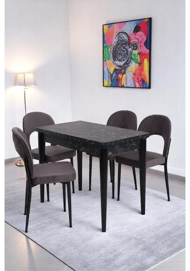 Damla Hilal Mdf Mutfak Masa Sandalye Takımı 60x100cm Siyah