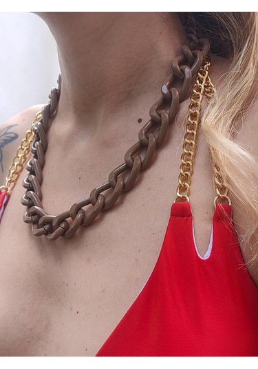 SÜTLÜ KAHVE KALIN ZİNCİR KOLYE-ZİNCİRKOL16 Yeşil