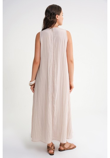 4700 Kadın V Yaka Önü Pileli Elbise Taş Taş