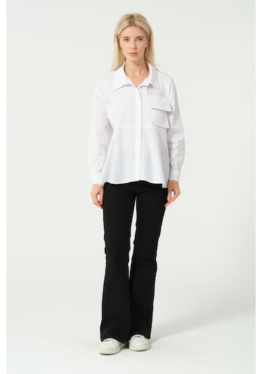 S'amore Clothing Cep Detay Polo Yaka Gömlek Beyaz