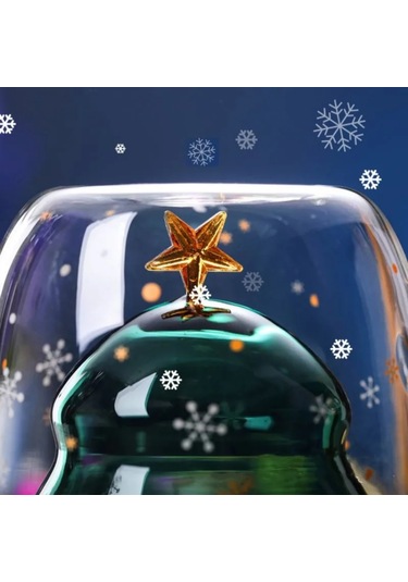 Geeroyoo Noel İstek Bardakları: Kapağı, Kollü, Çift Katlı Isı Yalıtımlı Cam, Karikatür Stili, Bayram Etkinlikleri Hediyesi 300ml Yeşil