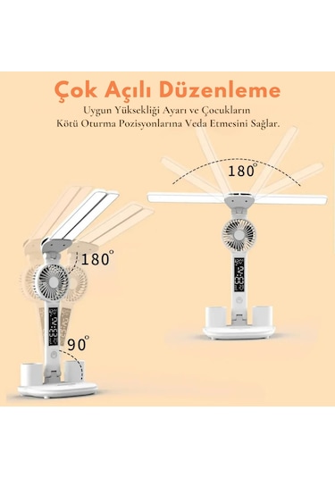 Monozone Çok Fonksiyonlu Fanlı Masa Lambası Saat+tarih+kalemlik