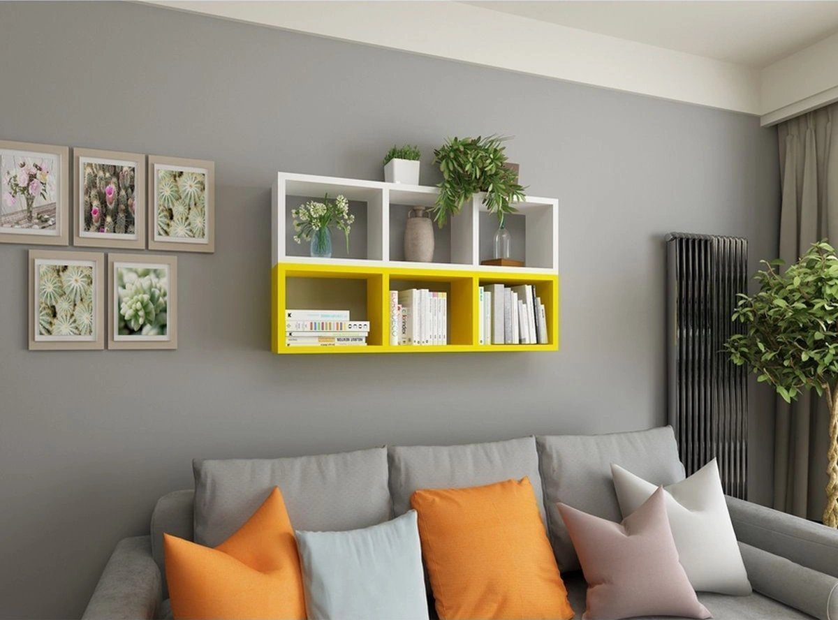 Kitaplık Duvar Rafı Mobilya Ikili Renkli Takım Sarı Beyaz Sarı-beyaz