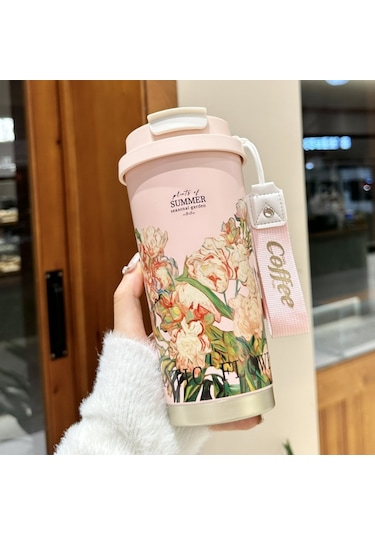 Suzuka Orkide Paslanmaz Çelik Kahve Fincanı 316 Yük Çift İçme Termos Bardak Yüksek Değerli Su Bardağı Yaz Bahçe Kahve Fincanı-zakkum