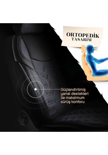 Panda Berlin Serisi Jakar Kumaş Oto Koltuk Kılıfı - Füme - Siyah