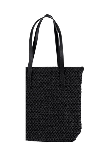 Hasır Örgü Model Kadın Çanta Şık Tasarım Hasır Çanta Siyah