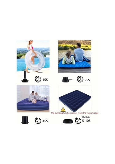 Boatshop1 Outdoor Kamp Elektrikli Şişirici Pompa Vakumlu Kompresyon Torbaları Hava Yatağı Kanepe Minderleri 5 Uçlu 1200mah 30w Siyah