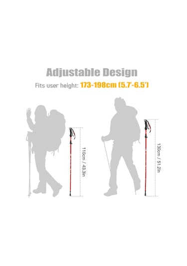 Leezsing Uzun Siyah 5 Bölümlü Alüminyum Trekking Çubuğu - Ultra Hafif, Katlanabilir, 110-130cm - Dağ Yürüyüşü, Tırmanma İçin Çok Renkli