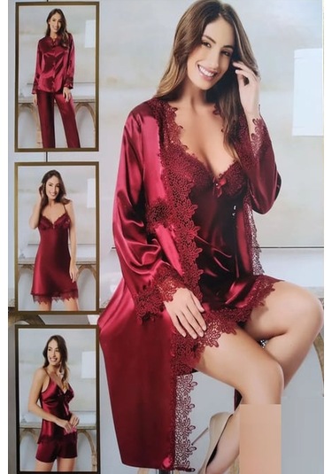 Xses 1002 Kadın Bordo Saten 6'lı Takım Bordo