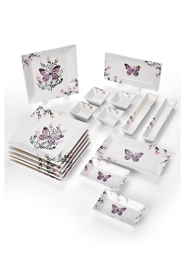 Piatti Naturali 16 Parça 6 Kişilik Kelebek Kahvaltı Takımı Handmade Sunum Seti Çok Renkli