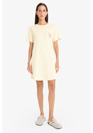 Defacto Regular Fit Bisiklet Yaka Baskılı Kısa Kollu Gecelik-fall İn Love F1614ax25smyl118 Sarı