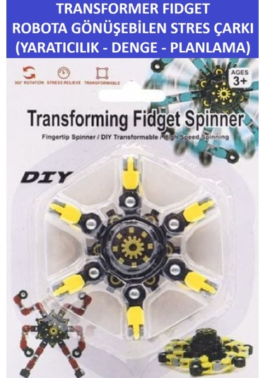 Transformers Dönüştürülebilir Robotik Stres Çarkı - Robotıc Fıdget Spınner -renk:sarı