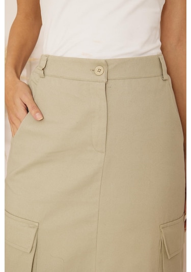 Darlin Moda Haki Gabardin Midi Boy Etek Dm2032 Haki