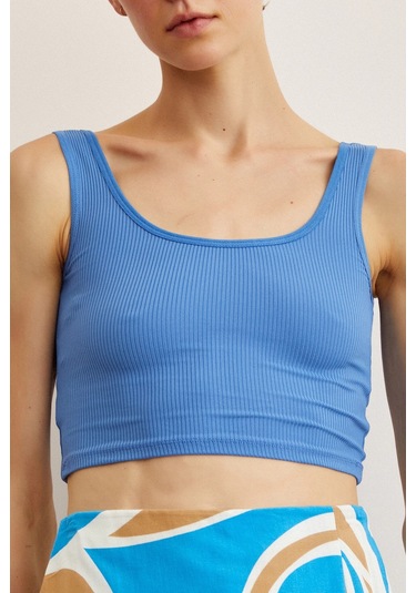 Trendquel Askılı Crop Bluz Mavi Mavi
