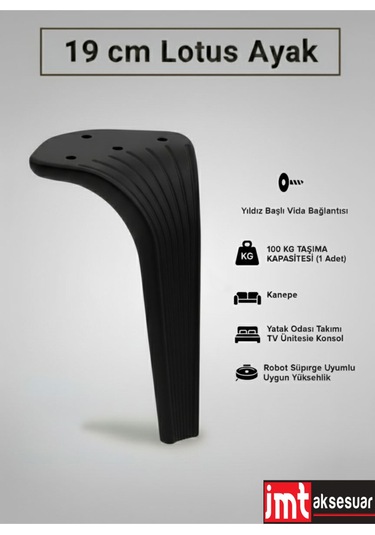 Lotus 19 Cm Siyah 4 Adet Koltuk Yatak Odası Tv Ünitesi Konsol Ve Sehpa Ofis Mobilyası Ayağı Yatak