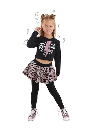 Denokids Mshb&g Rock Life Kız Çocuk T-shirt Tayt Takım Çok Renkli