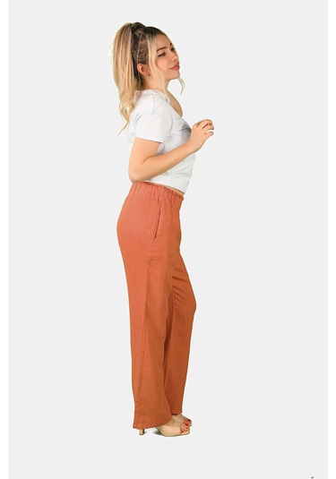 Balins Beli Lastikli Keten Pantolon Kiremit