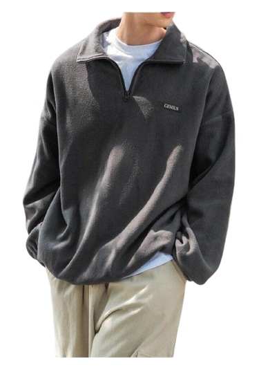 Genıus Store Erkek Polar Oversize Sweatshirt Füme