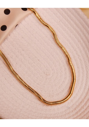 Lekka Design Takı Kararmaz Çelik Kalın Silindir Zincir Kolye Altın