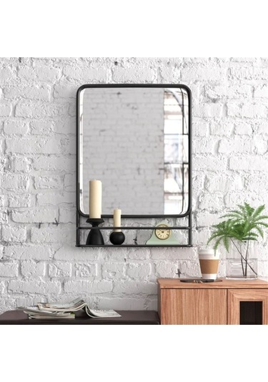 Metal Dekoratif Retro Lavabo Aynası Siyah