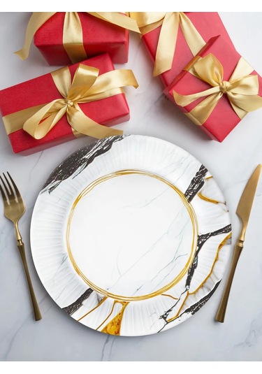 Nd Plej Tek Kullanımlık Sofra Takımı Tabak Ve Bardak Seti Beyaz Mermer 320844523 25