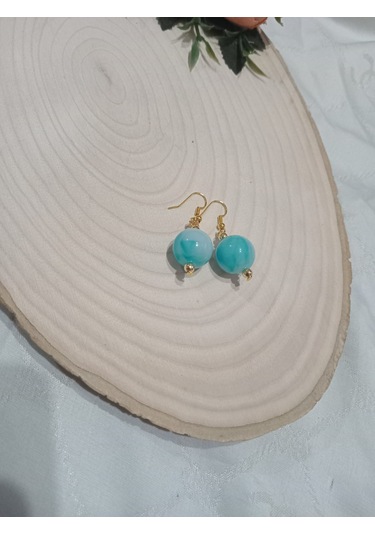 Mavi Parlak Top Küpe Mavi