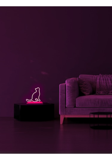 Kedi Figürlü Pembe Neon Gece Lambası Çok Renkli