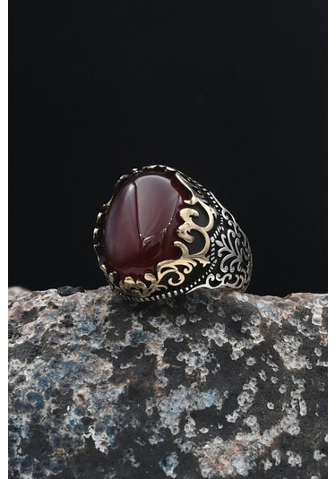 Akik Taşlı 925 Ayar Gümüş Erkek Yüzüğü 901257