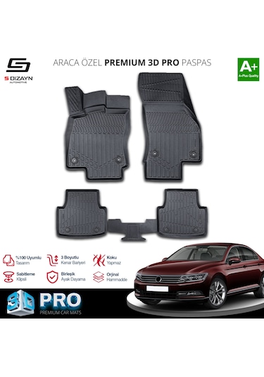 S-dizayn Volkswagen Passat B8 3d Pro Havuzlu Paspas 2015-2019 A+ Kalite