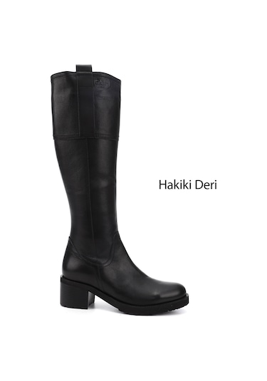 Gönderi R Kadın Siyah Fermuarlı Kalın Topuklu Hakiki Deri Çizme Dkzc61363591 Siyah