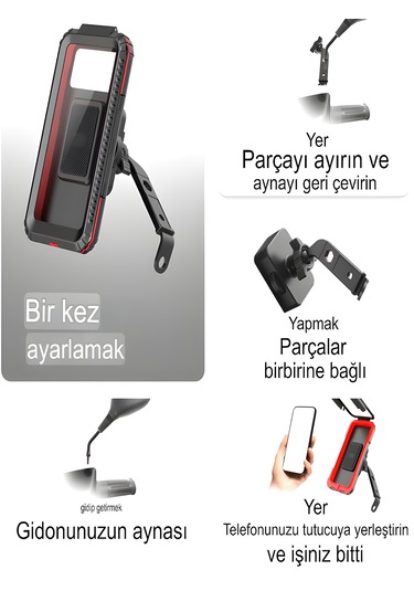 Su Geçirmez Motosiklet Ayna Gidon/direksiyon Montajlı Telefon Tutucu Titreşim Önleyici - Pro Mat Siyah