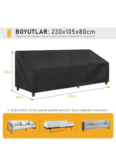 Haegs Çift Kişilik Bahçe Koltuk Örtüsü, Koruma Kılıfı, Su Geçirmez Açık Hava Bahçe Mobilya Kılıfları, Dış Mekan Sandalye Kılıfı Örtü Branda, Ağır Hizmet Tipi, 230-105-80cm - Siyah