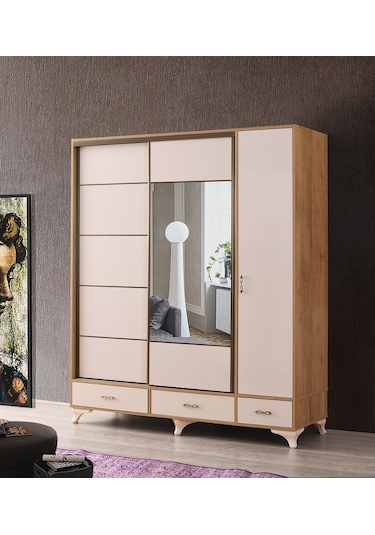 Beenal Mars Sürgülü Kapaklı Şifonyerli Gardırop 180 CM
