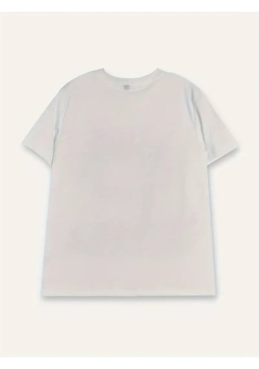 Kadın Kısa Kollu Bisiklet Yaka Kedi Baskılı Süprem Bluz Beyaz