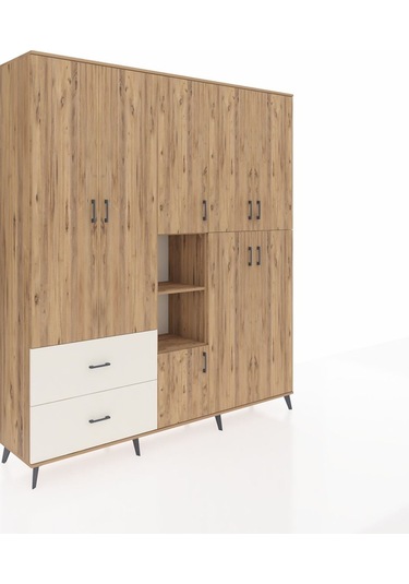 Hyperion Dolap 12 Raflı 2 Çekmeceli Tek Askılı 220x44x243 Çam-çam/aytaşı Atlas Çam/aytası