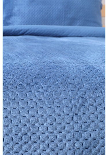 Lidia Kadife Çift Kişilik Yatak Örtüsü Takımı - Petrol