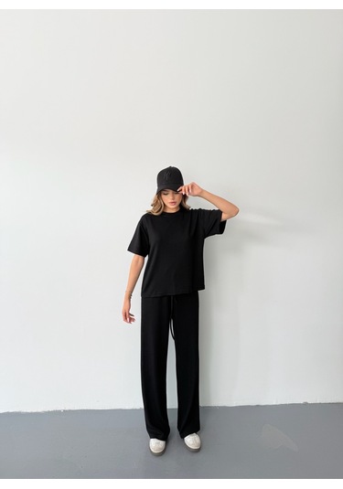 Kadın Modal Kısa Kolu Soft Touch Spor Takım Siyah