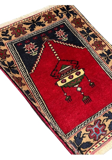 El Dokuma Küçük Taşpınar Namazlık 74x96 Kırmızı Küçük Seccade Yün