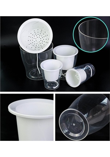 Suntek Magideal Şeffaf Çiçek Kendiliğinden Sulanan Saksı Yuvarlak-130 130 150mm