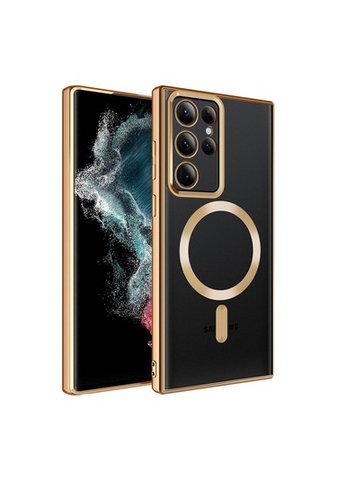 Kilifone - Samsung Uyumlu Galaxy S22 Ultra - Kılıf Kablosuz Şarj Destekli Setro Silikon Kapak - Gold