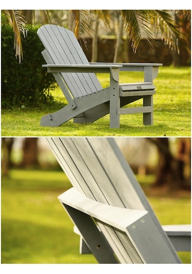 Mandu Adirondack Ahşap Bahçe Sandalyesi Gri Antrasit