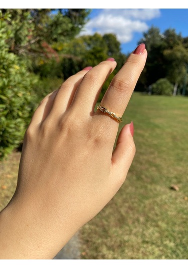 Altın Kaplama Tek Sıra Zincir Kadın Zarif Yüzük Sevgiliye Hediye Altın