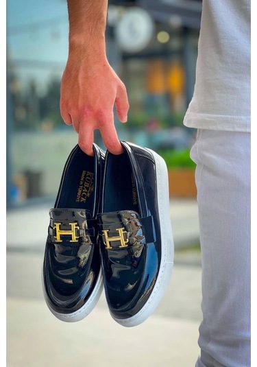 Bağcıksız Siyah Rugan H Günlük Erkek Ayakkabısı Siyah1 Siyah