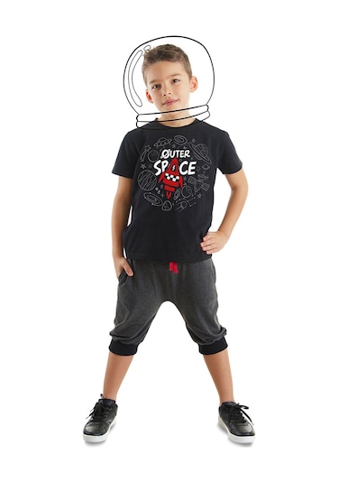 Denokids Mushi Uzay Roketi Erkek Çocuk T-shirt Kapri Şort Takım Çok Renkli
