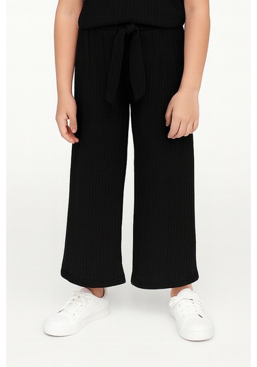 Kız Çocuk Pijama Altı Beli Lastikli Rahat Kalıp Siyah