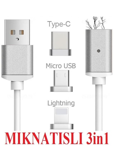 Lightning Micro Usb Type C Mıknatıslı Şarj Kablosu Hepsi Bir Arada 0.25m