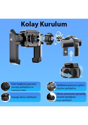 Ally Motosiklet Bisiklet Scooter İçin 360 Derece Dönebilen Gidon Bağlantılı Telefon Tutucu Siyah